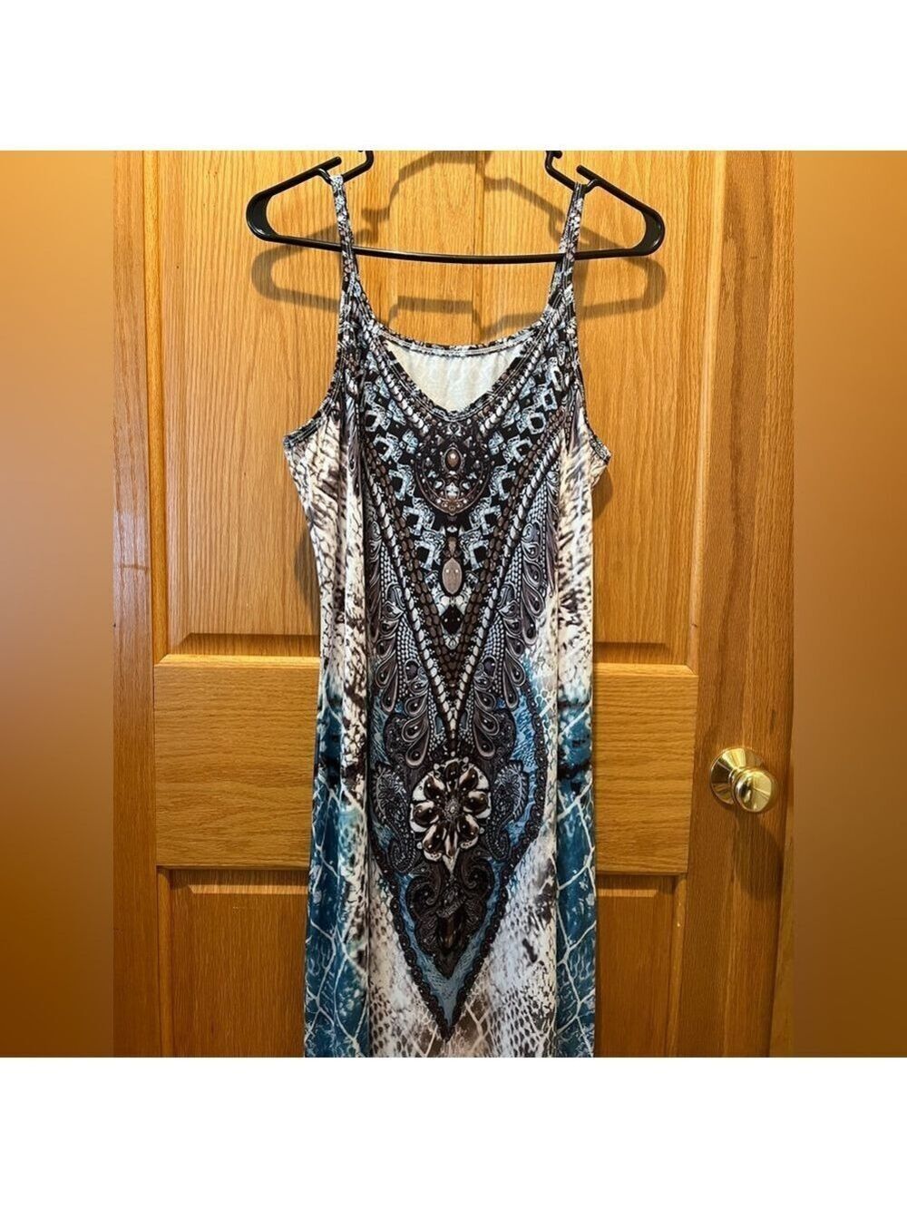 Women's Blue Snakeskin Print Bohemian Maxi Cami Dress Large - Picture 3 of 15